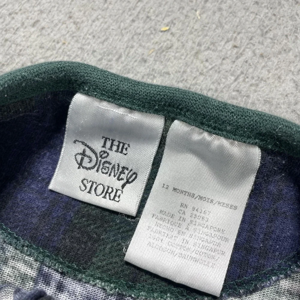 Disney Store Coverall Infant Boys 12M Green Plaid Pooh Tigger Eeyore Flannel VTG